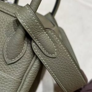 Hermes Lindy Mini 19 CM Bag Handmade In Taurillon Clemence Leather Silver Hardware Q1 Sauge - Image 9