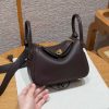 Hermes Lindy Mini 19 CM Bag Handmade In Taurillon Clemence Leather Gold Hardware T3 Bai Brun