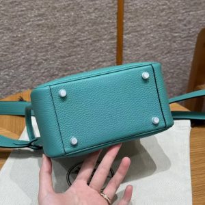 Hermes Lindy Mini 19 CM Bag Handmade In Taurillon Clemence Leather Silver Hardware U1 Vert Verone - Image 22
