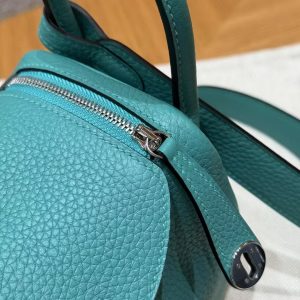 Hermes Lindy Mini 19 CM Bag Handmade In Taurillon Clemence Leather Silver Hardware U1 Vert Verone - Image 10