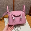 Hermes Lindy Mini 19 CM Bag Handmade In Taurillon Clemence Leather Silver Hardware X9 Mauve
