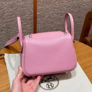 Hermes Lindy Mini 19 CM Bag Handmade In Taurillon Clemence Leather Silver Hardware X9 Mauve - Image 2