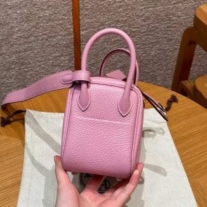 Hermes Lindy Mini 19 CM Bag Handmade In Taurillon Clemence Leather Silver Hardware X9 Mauve - Image 16