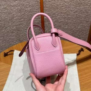 Hermes Lindy Mini 19 CM Bag Handmade In Taurillon Clemence Leather Silver Hardware X9 Mauve - Image 15