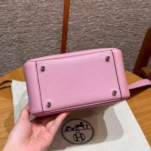 Hermes Lindy Mini 19 CM Bag Handmade In Taurillon Clemence Leather Silver Hardware X9 Mauve - Image 14