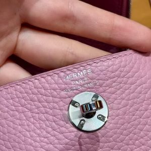Hermes Lindy Mini 19 CM Bag Handmade In Taurillon Clemence Leather Silver Hardware X9 Mauve - Image 11