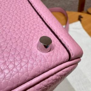 Hermes Lindy Mini 19 CM Bag Handmade In Taurillon Clemence Leather Silver Hardware X9 Mauve - Image 6