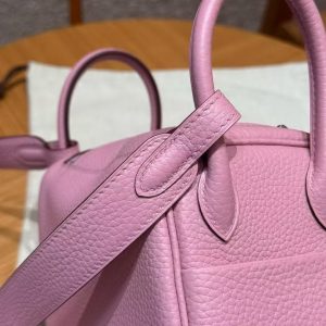 Hermes Lindy Mini 19 CM Bag Handmade In Taurillon Clemence Leather Silver Hardware X9 Mauve - Image 5