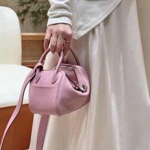 Hermes Lindy Mini 19 CM Bag Handmade In Taurillon Clemence Leather Silver Hardware X9 Mauve - Image 3