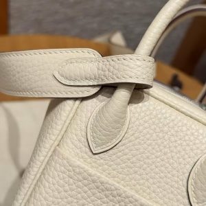 Hermes Lindy Mini 19 CM Bag Handmade In Taurillon Clemence Leather Silver Hardware i2 Nata - Image 6