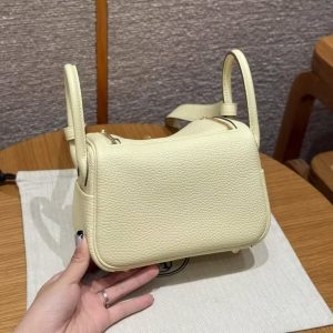 Hermes Lindy Mini 19 CM Bag Handmade In Swift Leather Gold Hardware i8 Jaune Milton - Image 2