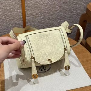 Hermes Lindy Mini 19 CM Bag Handmade In Swift Leather Gold Hardware i8 Jaune Milton - Image 6
