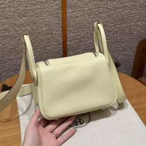 Hermes Lindy Mini 19 CM Bag Handmade In Taurillon Clemence Leather Silver Hardware i8 Jaune Milton - Image 2