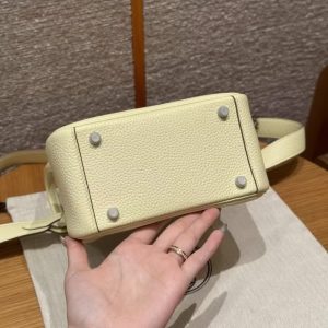 Hermes Lindy Mini 19 CM Bag Handmade In Taurillon Clemence Leather Silver Hardware i8 Jaune Milton - Image 14