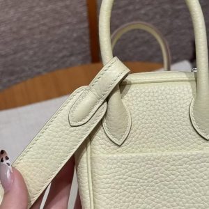 Hermes Lindy Mini 19 CM Bag Handmade In Taurillon Clemence Leather Silver Hardware i8 Jaune Milton - Image 5