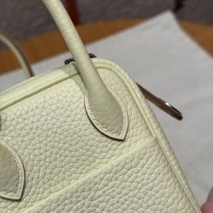 Hermes Lindy Mini 19 CM Bag Handmade In Taurillon Clemence Leather Silver Hardware i8 Jaune Milton - Image 3