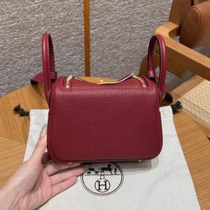 Hermes Lindy Mini 19 CM Bag Handmade In Taurillon Clemence Leather Gold Hardware k1 Rouge Grenat - Image 24