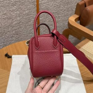 Hermes Lindy Mini 19 CM Bag Handmade In Taurillon Clemence Leather Gold Hardware k1 Rouge Grenat - Image 23