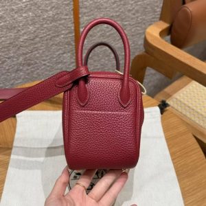 Hermes Lindy Mini 19 CM Bag Handmade In Taurillon Clemence Leather Gold Hardware k1 Rouge Grenat - Image 22