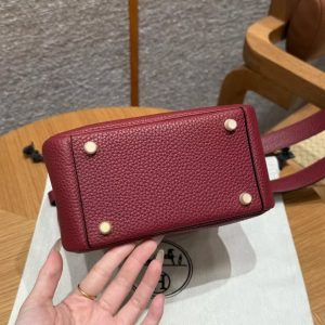 Hermes Lindy Mini 19 CM Bag Handmade In Taurillon Clemence Leather Gold Hardware k1 Rouge Grenat - Image 21
