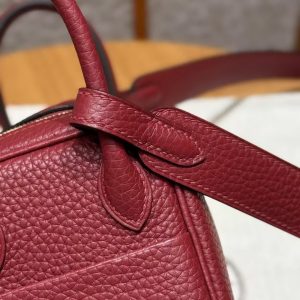 Hermes Lindy Mini 19 CM Bag Handmade In Taurillon Clemence Leather Gold Hardware k1 Rouge Grenat - Image 8