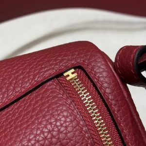 Hermes Lindy Mini 19 CM Bag Handmade In Taurillon Clemence Leather Gold Hardware k1 Rouge Grenat - Image 7