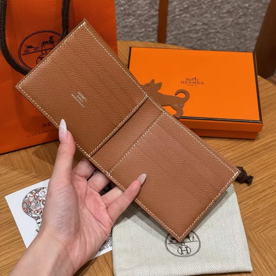 Hermes MC² Copernic Compact Wallet Handmade In Epsom Calfskin Leather 37 Gold - Image 7
