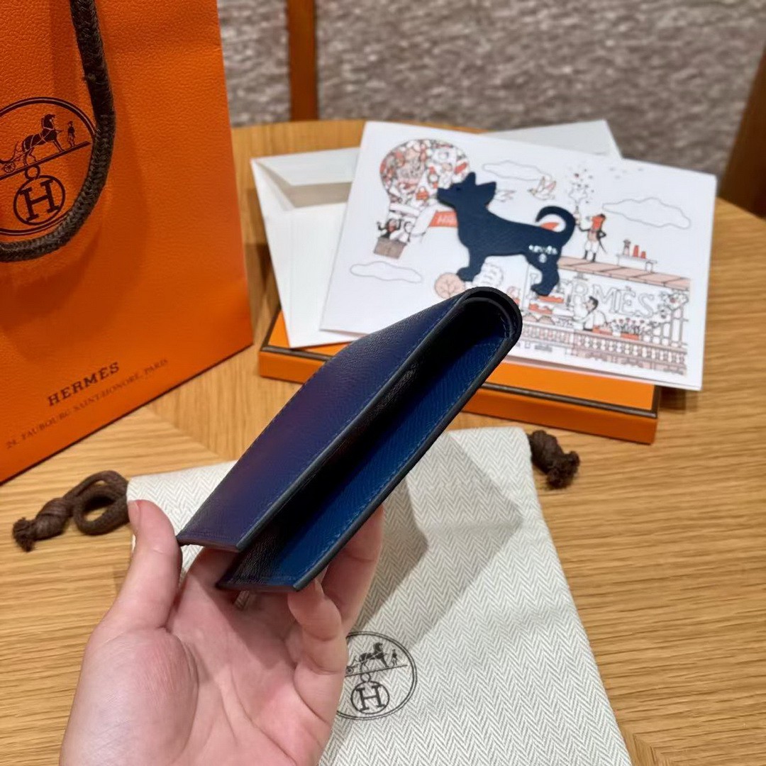 Hermes MC² Copernic Compact Wallet Handmade In Epsom Calfskin Leather S4 Deep Blue - Image 13