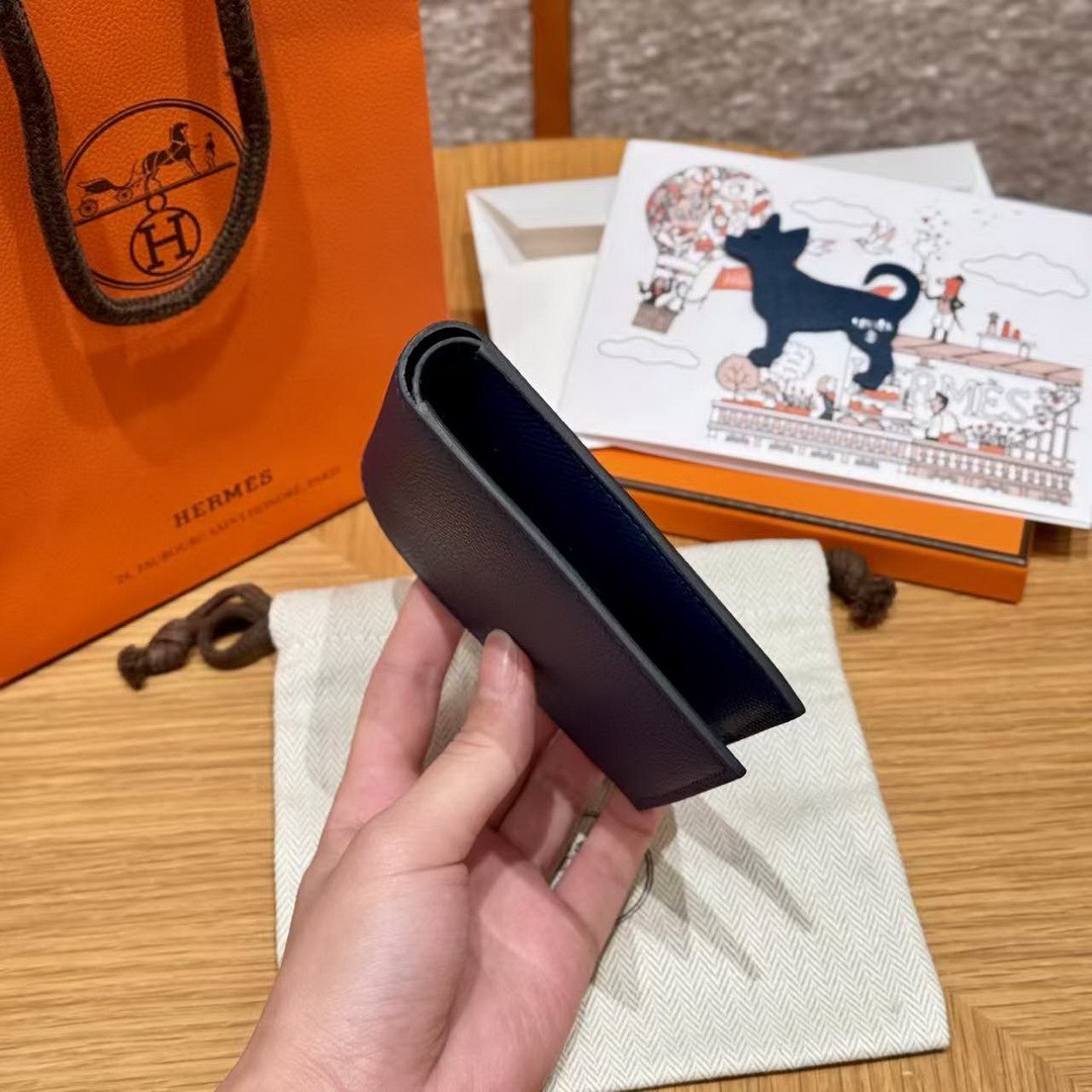 Hermes MC² Copernic Compact Wallet Handmade In Epsom Calfskin Leather S4 Deep Blue - Image 12