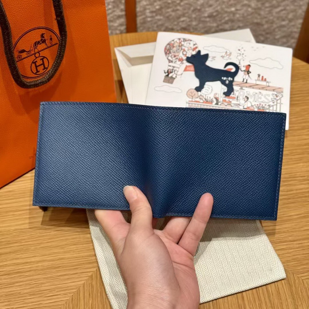 Hermes MC² Copernic Compact Wallet Handmade In Epsom Calfskin Leather S4 Deep Blue - Image 9