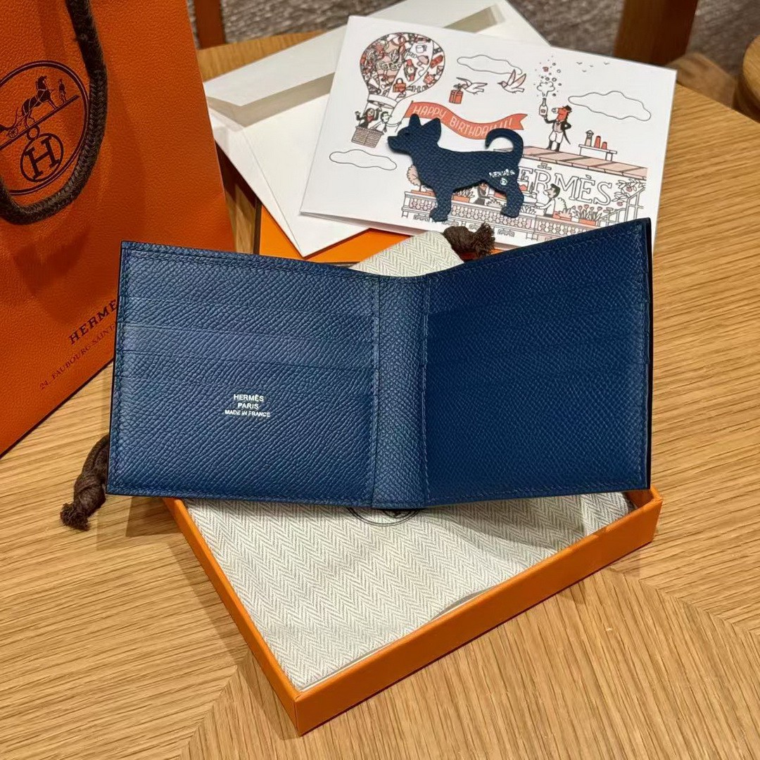 Hermes MC² Copernic Compact Wallet Handmade In Epsom Calfskin Leather S4 Deep Blue - Image 8