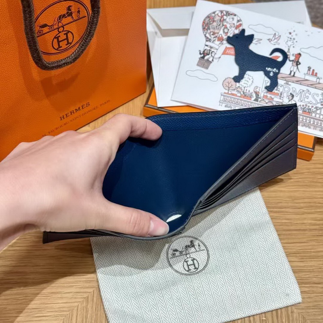 Hermes MC² Copernic Compact Wallet Handmade In Epsom Calfskin Leather S4 Deep Blue - Image 7
