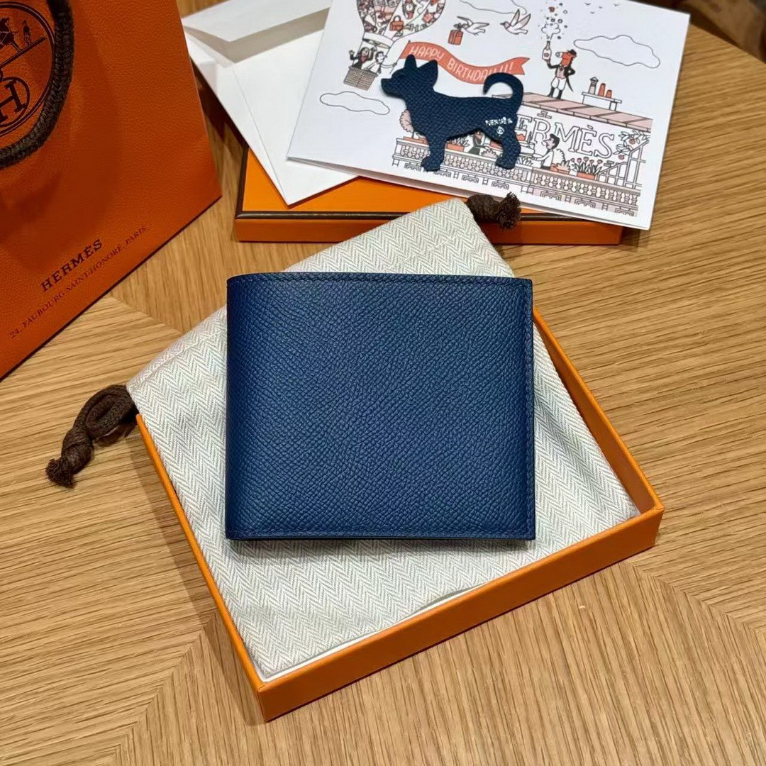 Hermes MC² Copernic Compact Wallet Handmade In Epsom Calfskin Leather S4 Deep Blue