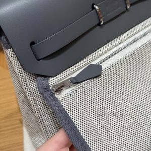 Hermes Mini Herbag Zip 20 Bag Retourne Ecru Blue Glacier Ardoise Handmade In Militaire Canvas and Hunter Cowhide Silver Hardware - Image 18
