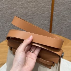 Hermes Mini Herbag Zip 20 Bag Retourne Beton Naturel Sable Handmade In Militaire Canvas and Hunter Cowhide Silver Hardware - Image 12