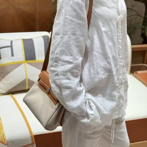 Hermes Mini Herbag Zip 20 Bag Retourne Beton Naturel Sable Handmade In Militaire Canvas and Hunter Cowhide Silver Hardware - Image 4