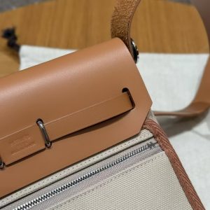 Hermes Mini Herbag Zip 20 Bag Retourne Beton Naturel Sable Handmade In Militaire Canvas and Hunter Cowhide Silver Hardware - Image 19
