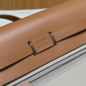 Hermes Mini Herbag Zip 20 Bag Retourne Beton Naturel Sable Handmade In Militaire Canvas and Hunter Cowhide Silver Hardware - Image 24