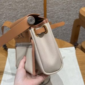 Hermes Mini Herbag Zip 20 Bag Retourne Beton Naturel Sable Handmade In Militaire Canvas and Hunter Cowhide Silver Hardware - Image 11