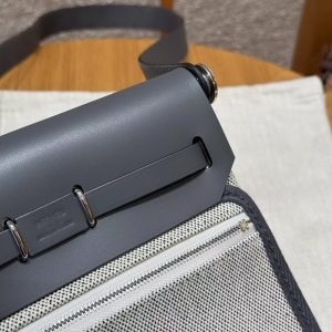 Hermes Mini Herbag Zip 20 Bag Retourne Ecru Blue Glacier Ardoise Handmade In Militaire Canvas and Hunter Cowhide Silver Hardware - Image 19