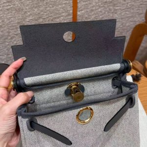 Hermes Mini Herbag Zip 20 Bag Retourne Ecru Blue Glacier Ardoise Handmade In Militaire Canvas and Hunter Cowhide Gold Hardware - Image 25