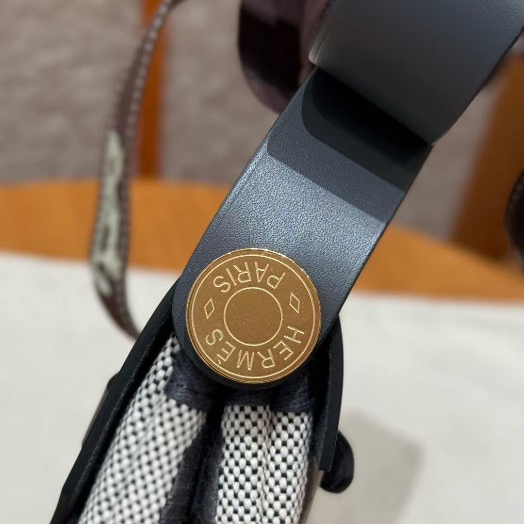 Hermes Mini Herbag Zip 20 Bag Retourne Ecru Blue Glacier Ardoise Handmade In Militaire Canvas and Hunter Cowhide Gold Hardware - Image 20