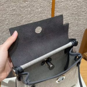 Hermes Mini Herbag Zip 20 Bag Retourne Ecru Blue Glacier Ardoise Handmade In Militaire Canvas and Hunter Cowhide Silver Hardware - Image 12