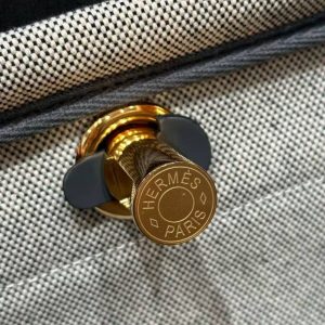 Hermes Mini Herbag Zip 20 Bag Retourne Ecru Blue Glacier Ardoise Handmade In Militaire Canvas and Hunter Cowhide Gold Hardware - Image 11