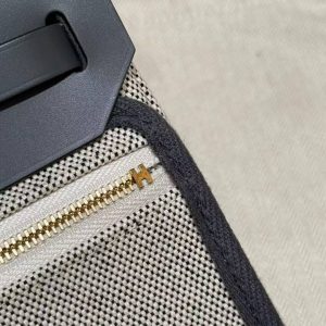 Hermes Mini Herbag Zip 20 Bag Retourne Ecru Blue Glacier Ardoise Handmade In Militaire Canvas and Hunter Cowhide Gold Hardware - Image 16