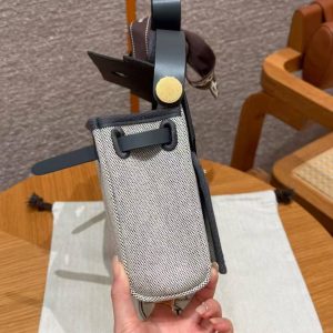 Hermes Mini Herbag Zip 20 Bag Retourne Ecru Blue Glacier Ardoise Handmade In Militaire Canvas and Hunter Cowhide Gold Hardware - Image 24
