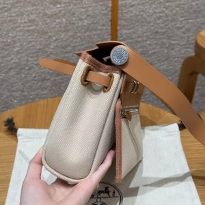 Hermes Mini Herbag Zip 20 Bag Retourne Beton Naturel Sable Handmade In Militaire Canvas and Hunter Cowhide Silver Hardware - Image 10