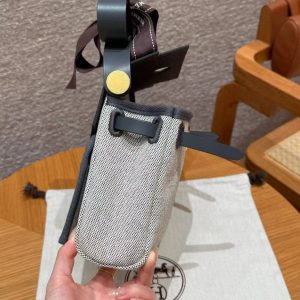 Hermes Mini Herbag Zip 20 Bag Retourne Ecru Blue Glacier Ardoise Handmade In Militaire Canvas and Hunter Cowhide Gold Hardware - Image 23