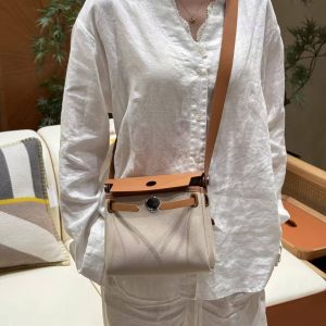 Hermes Mini Herbag Zip 20 Bag Retourne Beton Naturel Sable Handmade In Militaire Canvas and Hunter Cowhide Silver Hardware - Image 3