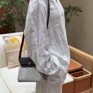 Hermes Mini Herbag Zip 20 Bag Retourne Ecru Blue Glacier Ardoise Handmade In Militaire Canvas and Hunter Cowhide Silver Hardware - Image 4